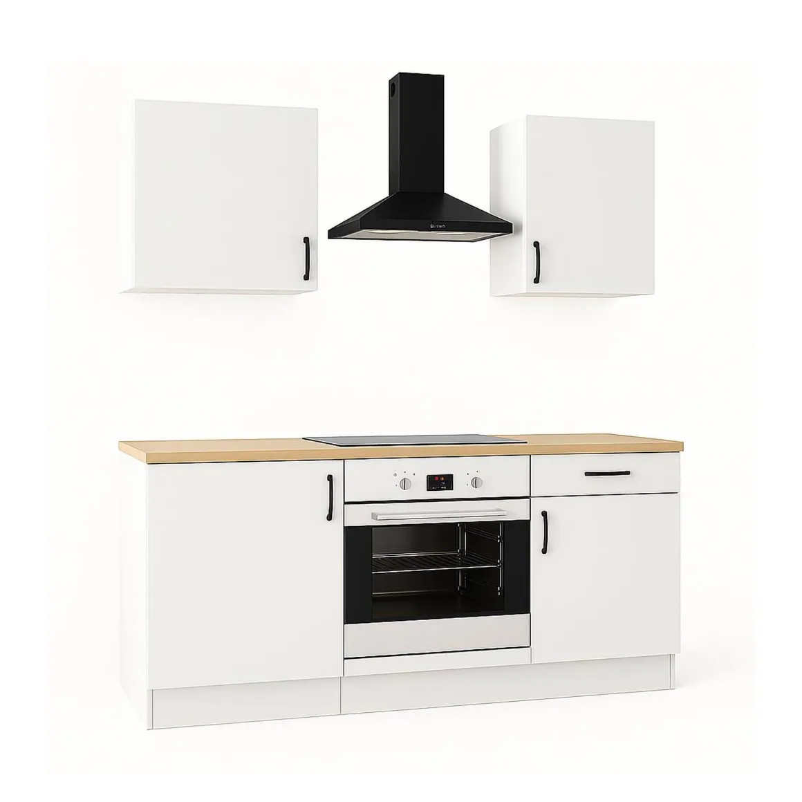 Cucina Bianco Marrone Rovere un Cassetto 4 Ripiani, Apertura Battente, Scorrevole - Thymira