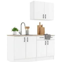 Cucina Bianco Marrone Rovere un Cassetto 7 Ripiani, Apertura Battente, Scorrevole - Velvenia