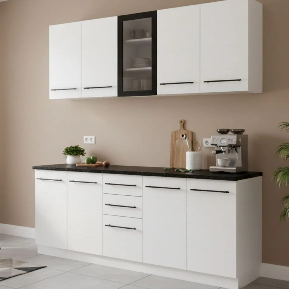 Cucina Bianco Nero 2 Cassetti 9 Ripiani, 10 Ante - Monale
