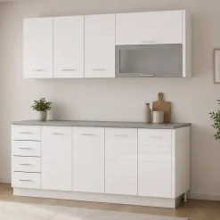 Cucina Bianco Opaco Bianco Lucido 4 Cassetti Modulabile, Apertura Battente, Scorrevole - Riquew