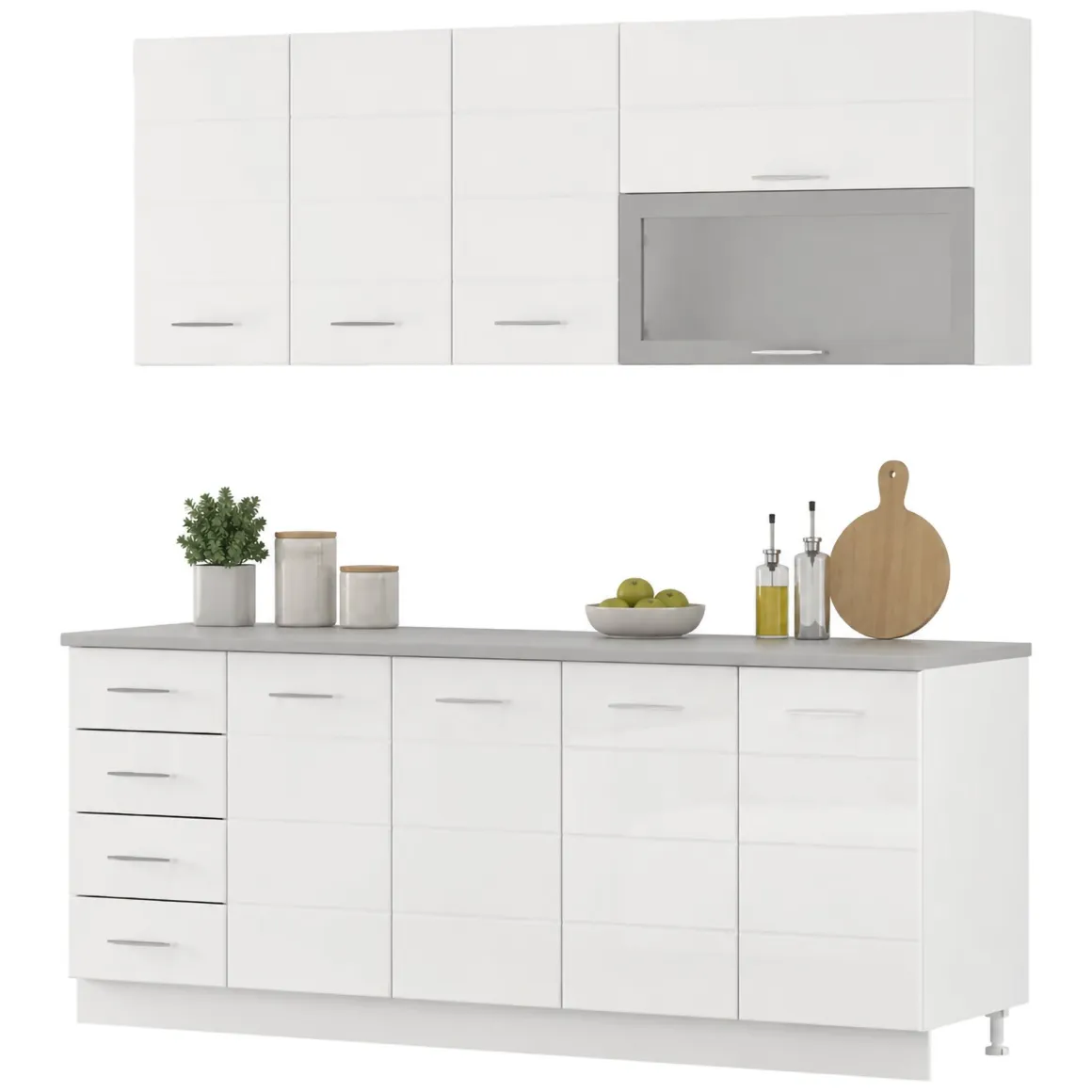 Cucina Bianco Opaco Bianco Lucido 4 Cassetti Modulabile, Apertura Battente, Scorrevole - Riquew