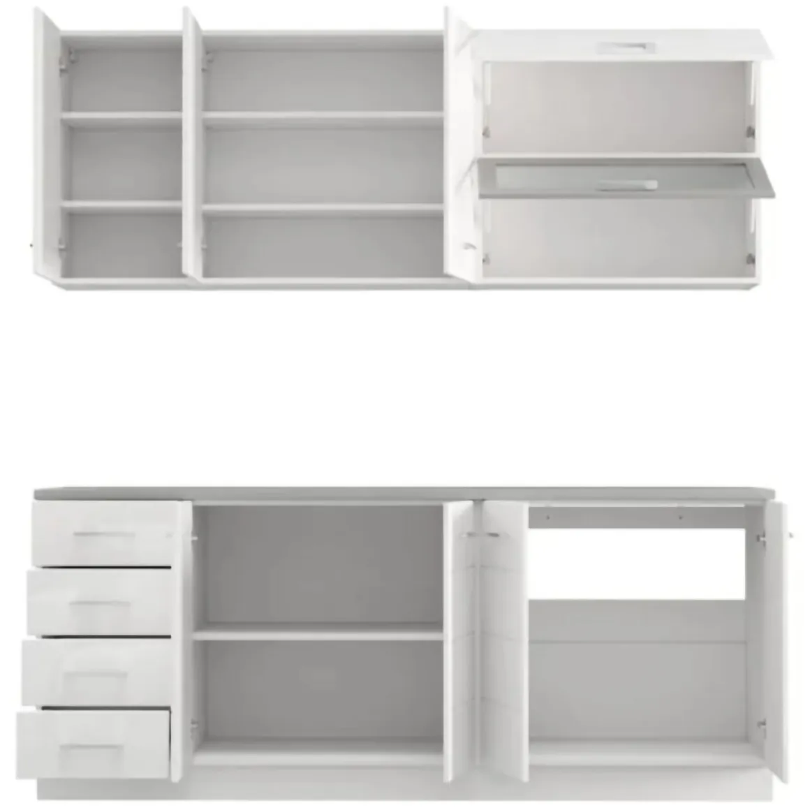 Cucina Bianco Opaco Bianco Lucido 4 Cassetti Modulabile, Apertura Battente, Scorrevole - Riquew