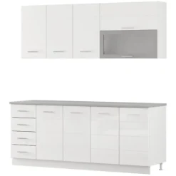 Cucina Bianco Opaco Bianco Lucido 4 Cassetti Modulabile, Apertura Battente, Scorrevole - Riquew