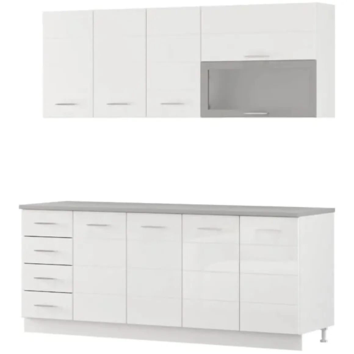 Cucina Bianco Opaco Bianco Lucido 4 Cassetti Modulabile, Apertura Battente, Scorrevole - Riquew