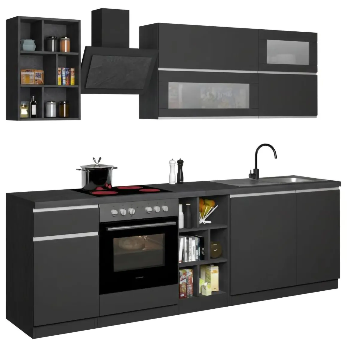 Cucine|Cucina > Dmora Cucina Grigio Ardesia Grigio Ardesia un Cassetto 19 Ripiani, 7 Ante Made in Italy - Attimis Grigio Ardesia, Grigio Ardesia
