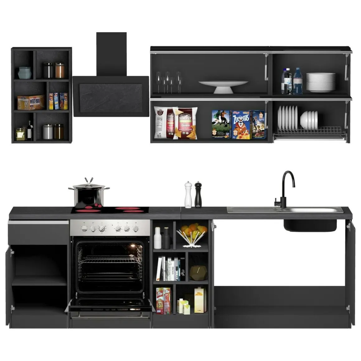 Cucine|Cucina > Dmora Cucina Grigio Ardesia Grigio Ardesia un Cassetto 19 Ripiani, 7 Ante Made in Italy - Attimis Grigio Ardesia, Grigio Ardesia