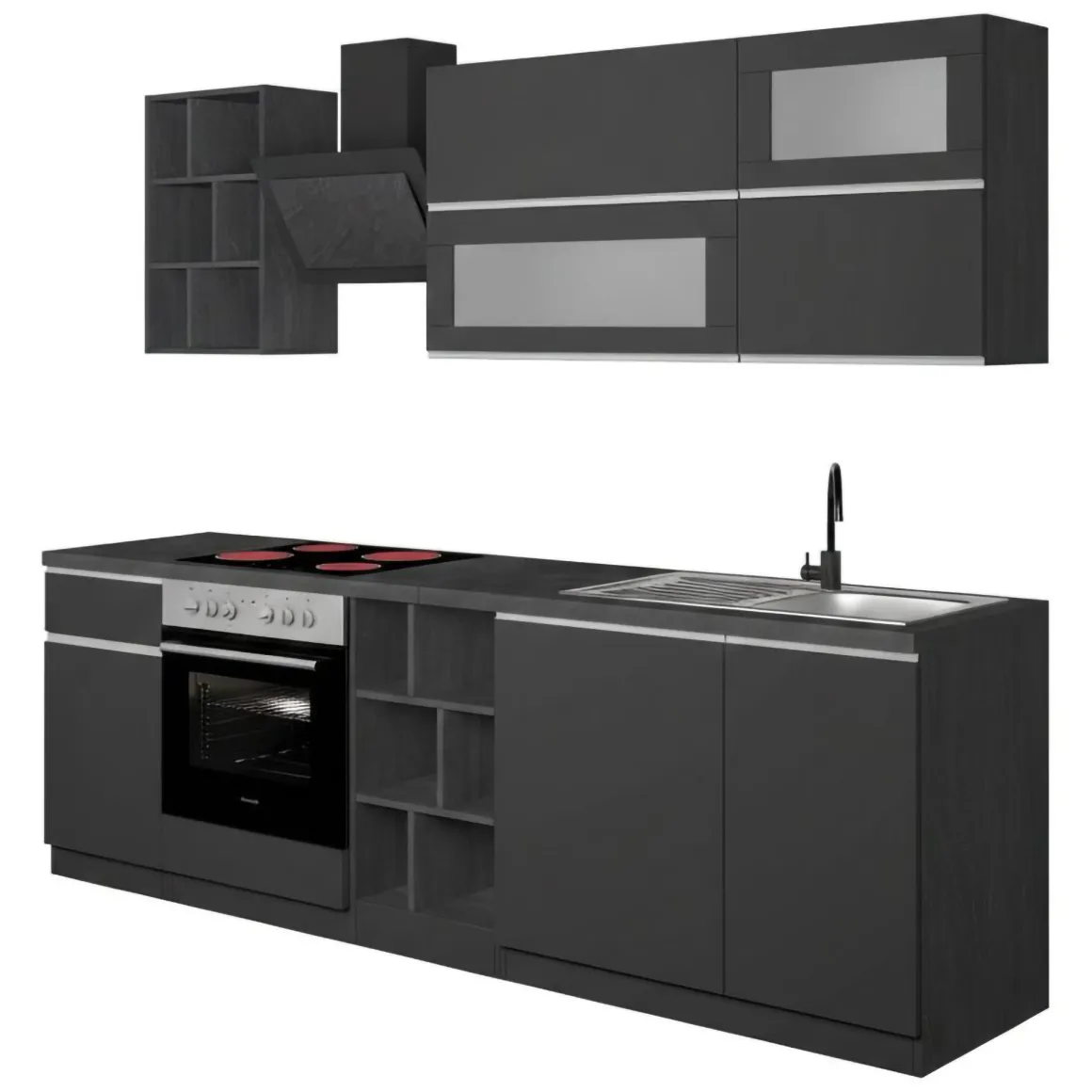 Cucine|Cucina > Dmora Cucina Grigio Ardesia Grigio Ardesia un Cassetto 19 Ripiani, 7 Ante Made in Italy - Attimis Grigio Ardesia, Grigio Ardesia