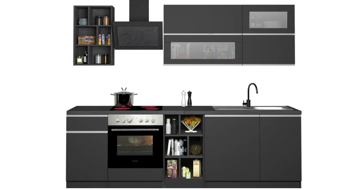 Cucine|Cucina > Dmora Cucina Grigio Ardesia Grigio Ardesia un Cassetto 19 Ripiani, 7 Ante Made in Italy - Attimis Grigio Ardesia, Grigio Ardesia