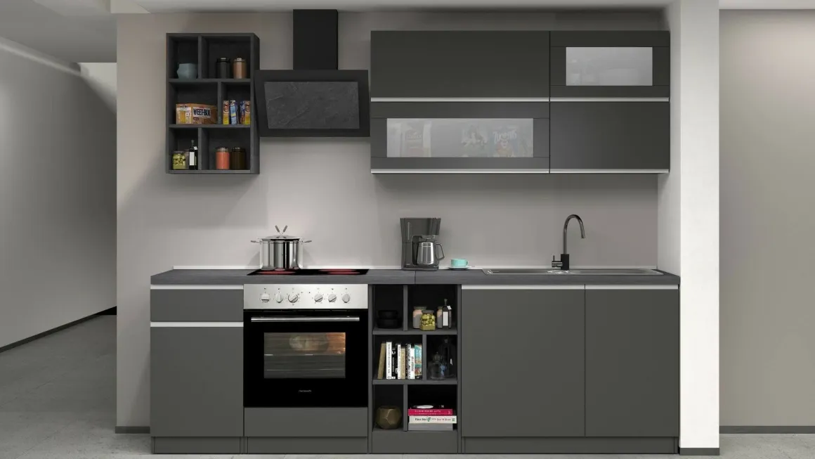 Cucine|Cucina > Dmora Cucina Grigio Ardesia Grigio Ardesia un Cassetto 19 Ripiani, 7 Ante Made in Italy - Attimis Grigio Ardesia, Grigio Ardesia