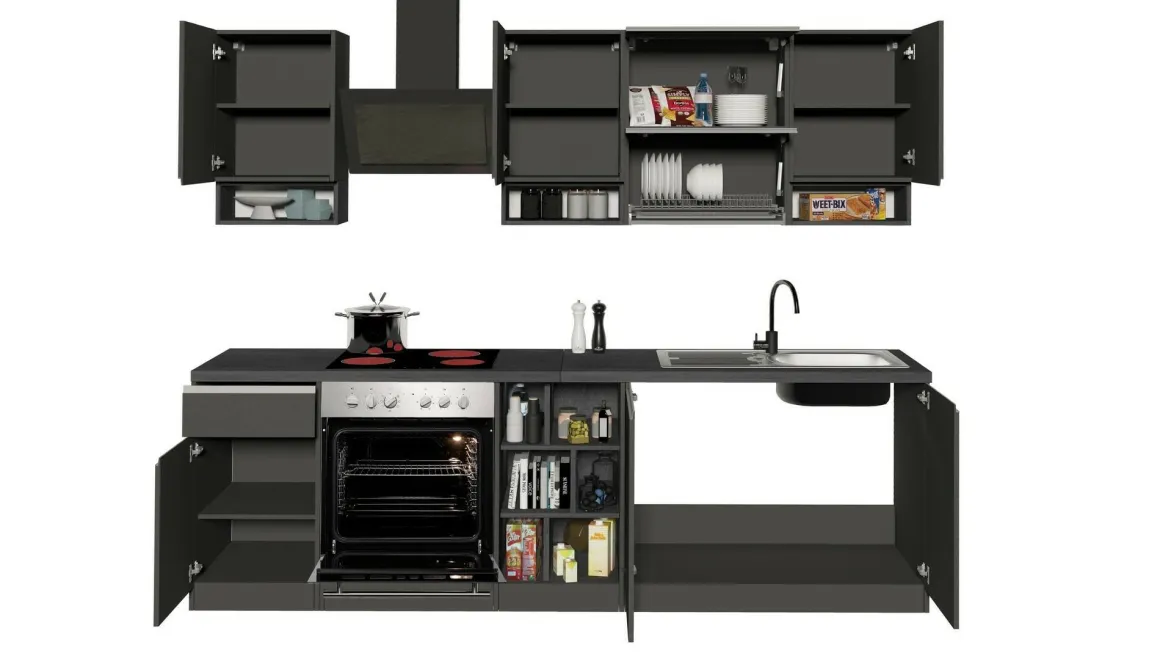 Cucina Grigio Ardesia Grigio Ardesia un Cassetto 19 Ripiani, Modulabile Made in Italy - Attiko