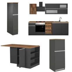Cucine|Cucina > Dmora Cucina Grigio Ardesia Marrone Rovere 3 Cassetti 31 Ripiani, Modulabile Made in Italy - Appiah Marrone Rovere, Grigio Ardesia