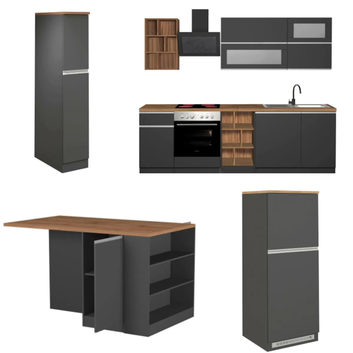 Cucine|Cucina > Dmora Cucina Grigio Ardesia Marrone Rovere 3 Cassetti 31 Ripiani, Modulabile Made in Italy - Appiah Marrone Rovere, Grigio Ardesia