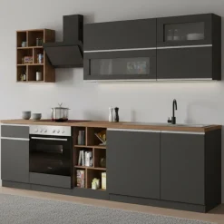 Cucina Grigio Ardesia Marrone Rovere un Cassetto 13 Ripiani, 5 Ante Made in Italy - Fonti
