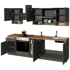 Cucina Grigio Ardesia Marrone Rovere un Cassetto 19 Ripiani, Modulabile Made in Italy - Attiko