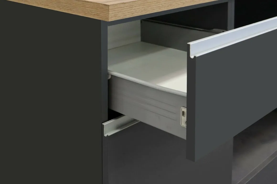Cucina Grigio Ardesia Marrone Rovere un Cassetto 19 Ripiani, Modulabile Made in Italy - Attiko