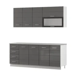 Cucine > Dmora Cucina Grigio Scuro Grigio Chiaro 6 Ripiani 4 Cassetti, Modulabile - Riquew Grigio Chiaro, Grigio Scuro