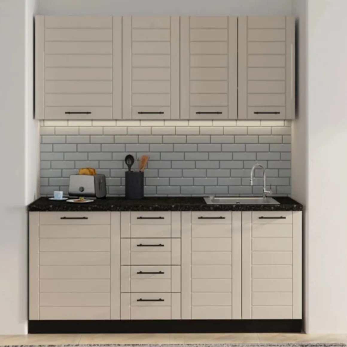 Cucina Marrone Sabbia Nero 4 Cassetti Modulabile, Apertura Battente, Scorrevole - Monsch