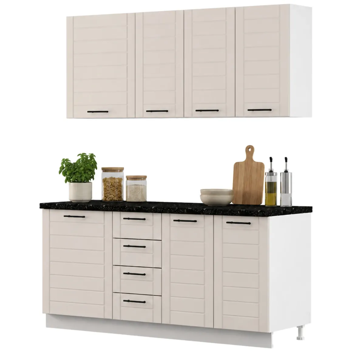 Cucina Marrone Sabbia Nero 4 Cassetti Modulabile, Apertura Battente, Scorrevole - Monsch