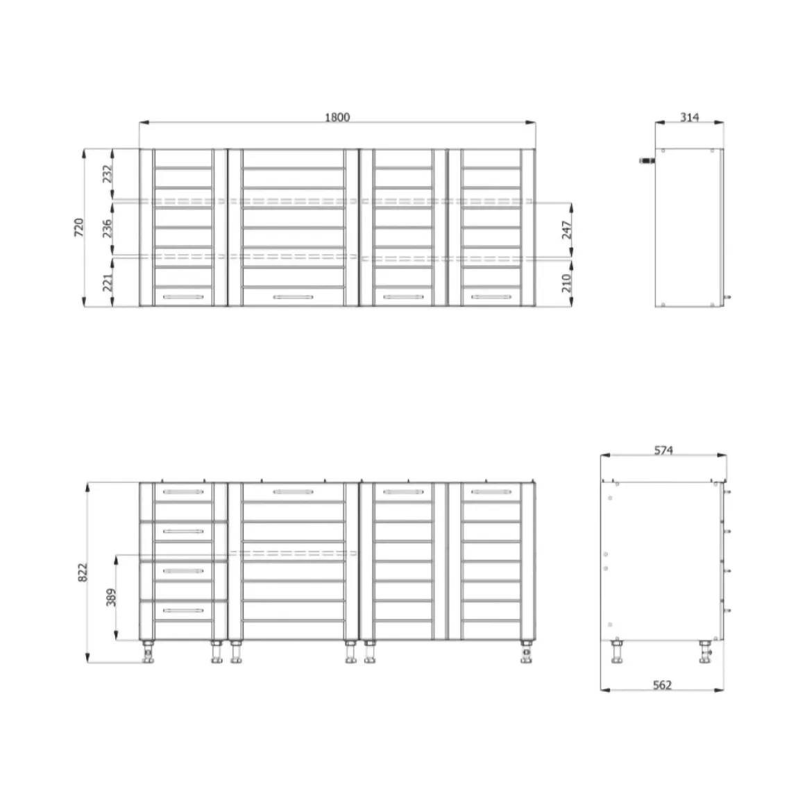 Cucina Marrone Sabbia Nero 4 Cassetti Modulabile, Apertura Battente, Scorrevole - Monsch