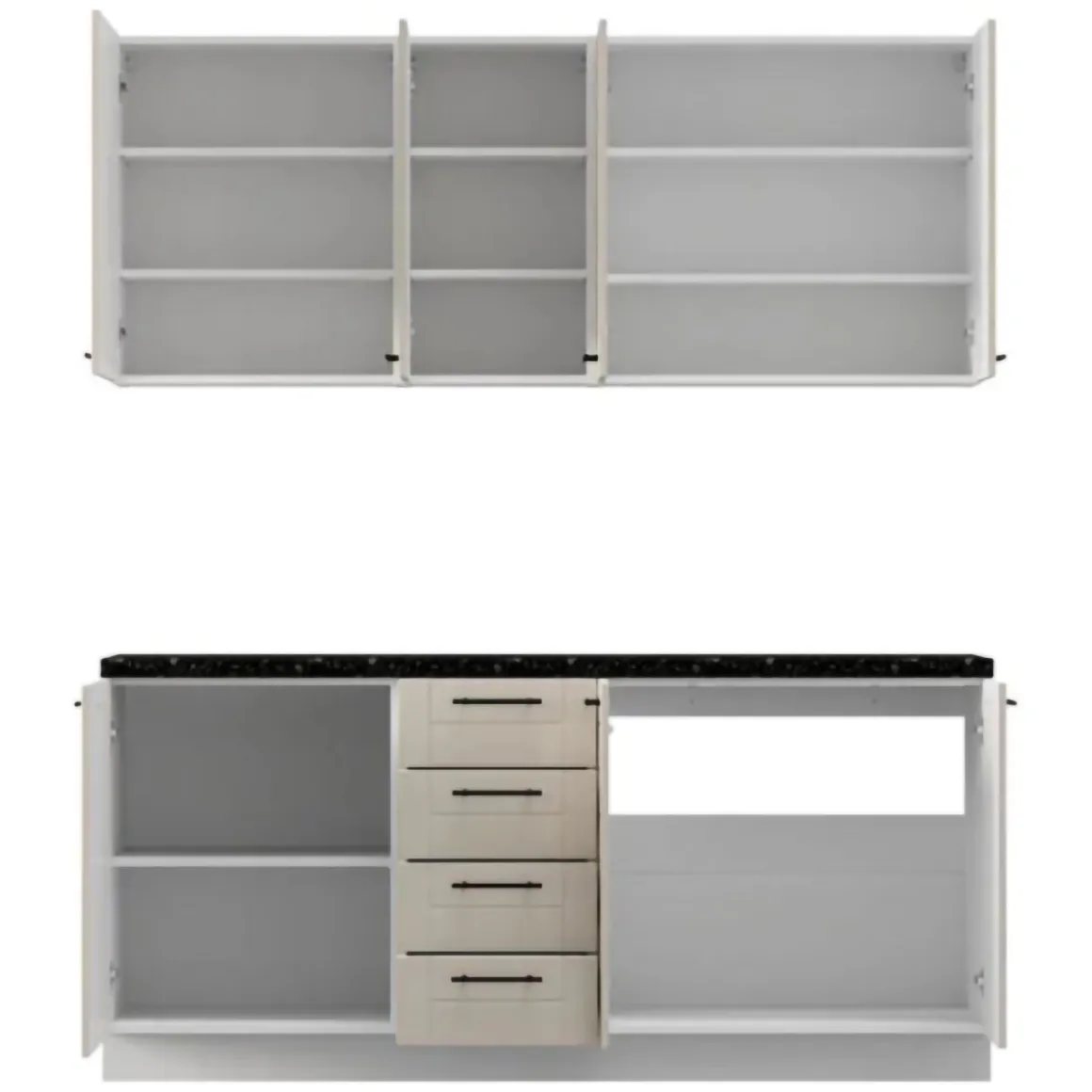 Cucina Marrone Sabbia Nero 4 Cassetti Modulabile, Apertura Battente, Scorrevole - Monsch