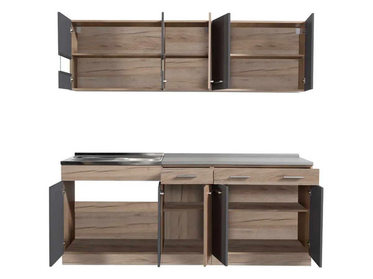 Cucine > Dmora Cucina Nero Antracite Marrone Rovere 2 Cassetti 5 Ripiani, 10 Ante - Bornago Marrone Rovere, Nero Antracite