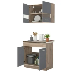 Cucine > Dmora Cucina Nero Antracite Marrone Rovere un Cassetto 3 Ripiani, 6 Ante - Lanzo Marrone Rovere, Nero Antracite
