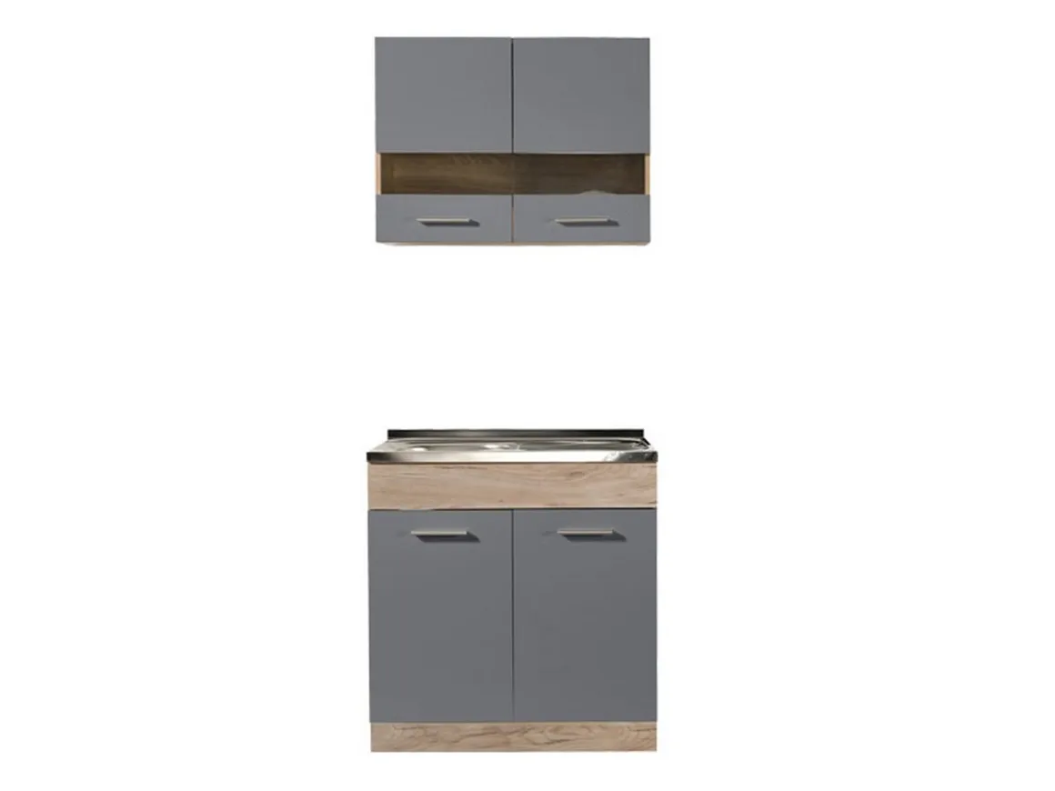 Cucine > Dmora Cucina Nero Antracite Marrone Rovere un Cassetto 3 Ripiani, 6 Ante - Lanzo Marrone Rovere, Nero Antracite