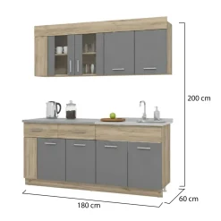Cucine > Dmora Cucina Nero Antracite Marrone Rovere un Cassetto 4 Ripiani, 8 Ante - Solarolo Marrone Rovere, Nero Antracite