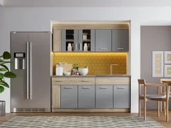 Cucine > Dmora Cucina Nero Antracite Marrone Rovere un Cassetto 4 Ripiani, 8 Ante - Solarolo Marrone Rovere, Nero Antracite