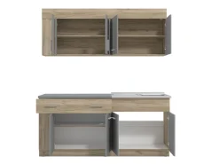 Cucine > Dmora Cucina Nero Antracite Marrone Rovere un Cassetto 4 Ripiani, 8 Ante - Solarolo Marrone Rovere, Nero Antracite
