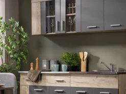 Cucine > Dmora Cucina Nero Antracite Marrone Rovere un Cassetto 4 Ripiani, 8 Ante - Solarolo Marrone Rovere, Nero Antracite