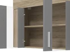 Cucine > Dmora Cucina Nero Antracite Marrone Rovere un Cassetto 4 Ripiani, 8 Ante - Solarolo Marrone Rovere, Nero Antracite