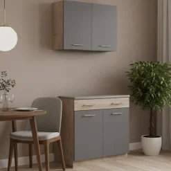 Cucina Nero Antracite Marrone un Cassetto 3 Ripiani, Apertura Battente, Scorrevole - Garessio
