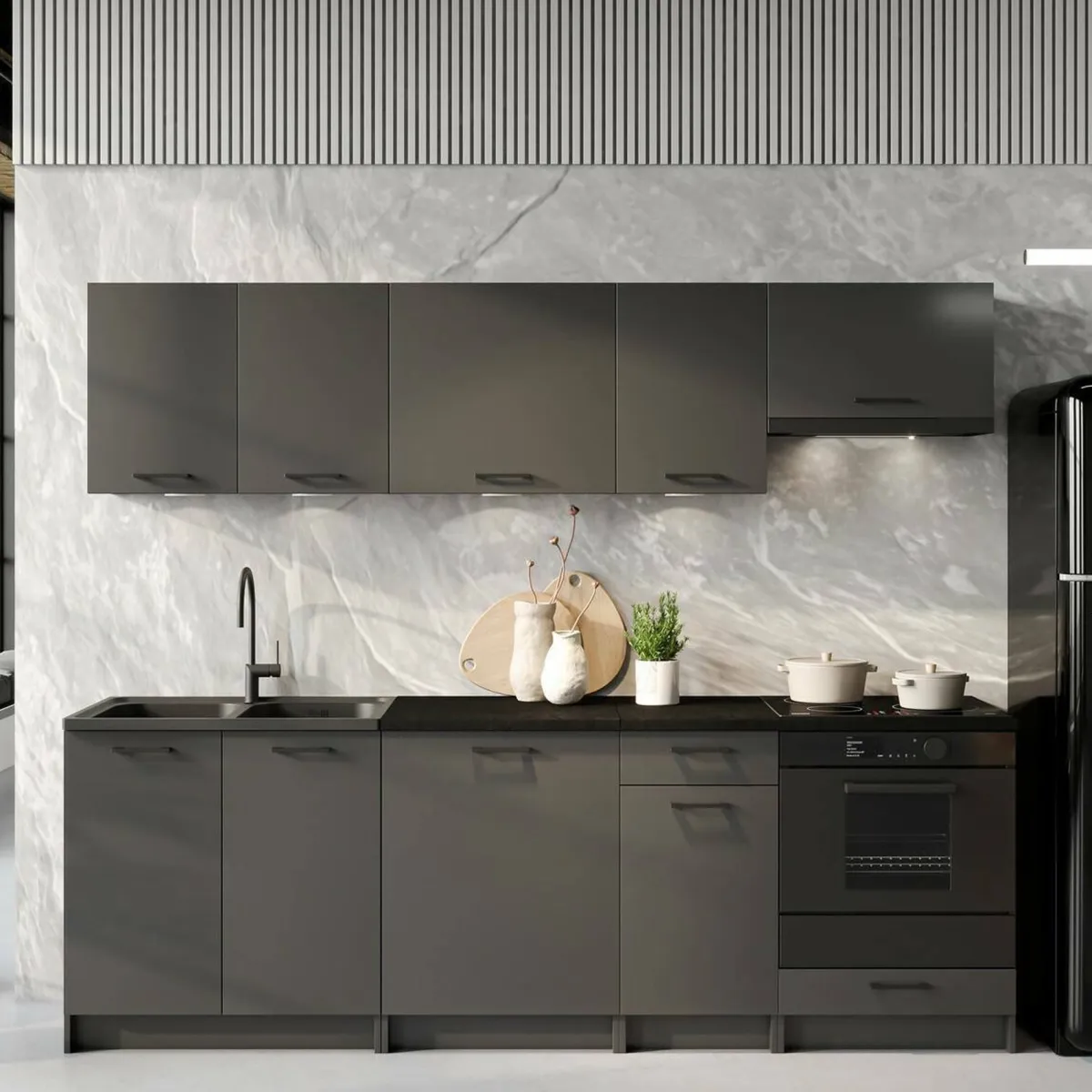 Cucine > Dmora Cucina Modulabile un Cassetto, un Ripiano - Miogli Nero Antracite