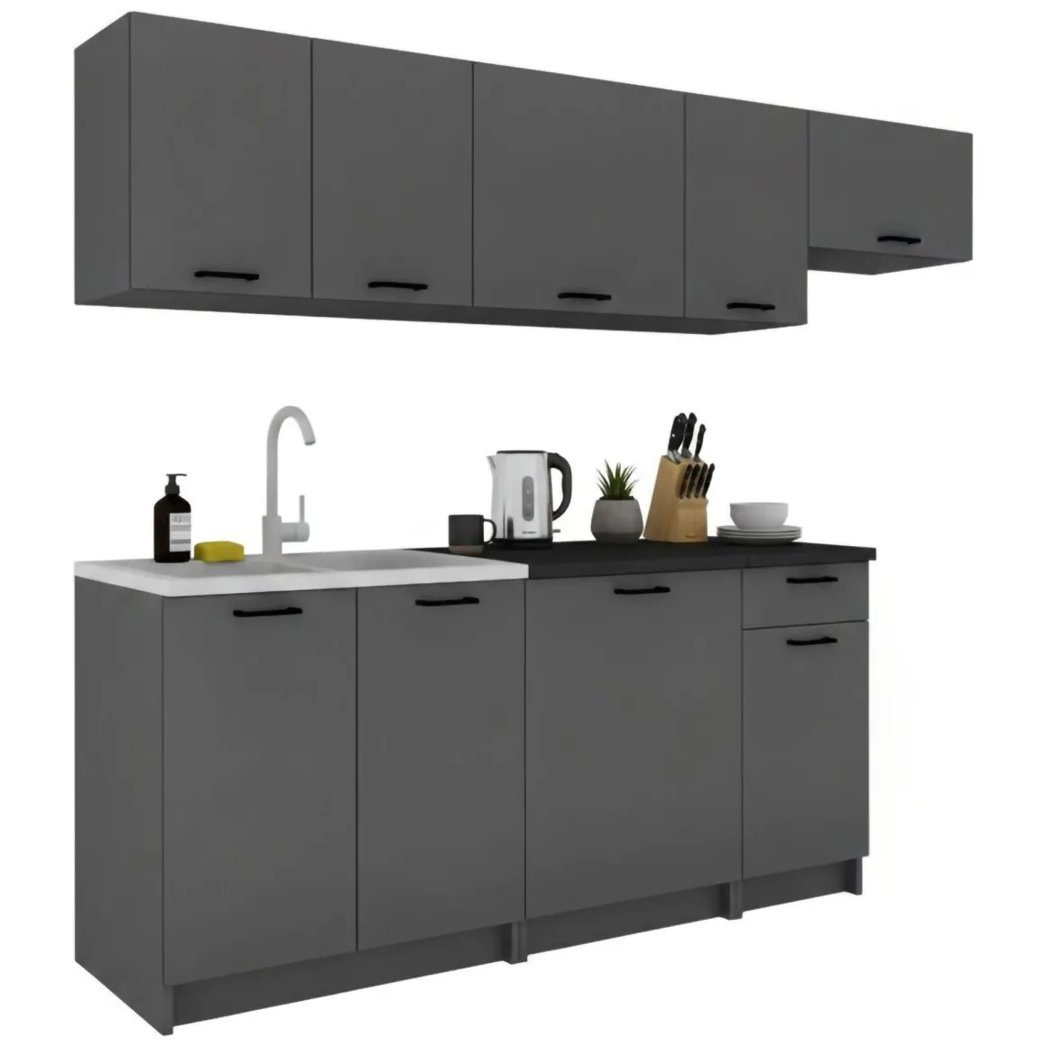 Cucina Nero Antracite Modulabile un Cassetto, un Ripiano - Rostas