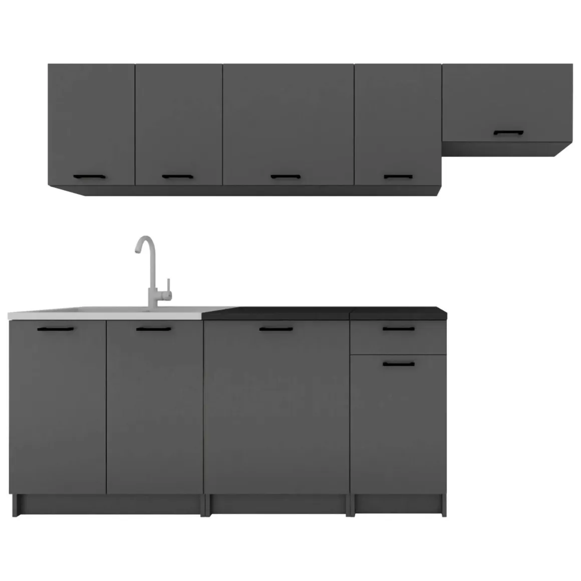 Cucina Nero Antracite Modulabile un Cassetto, un Ripiano - Rostas