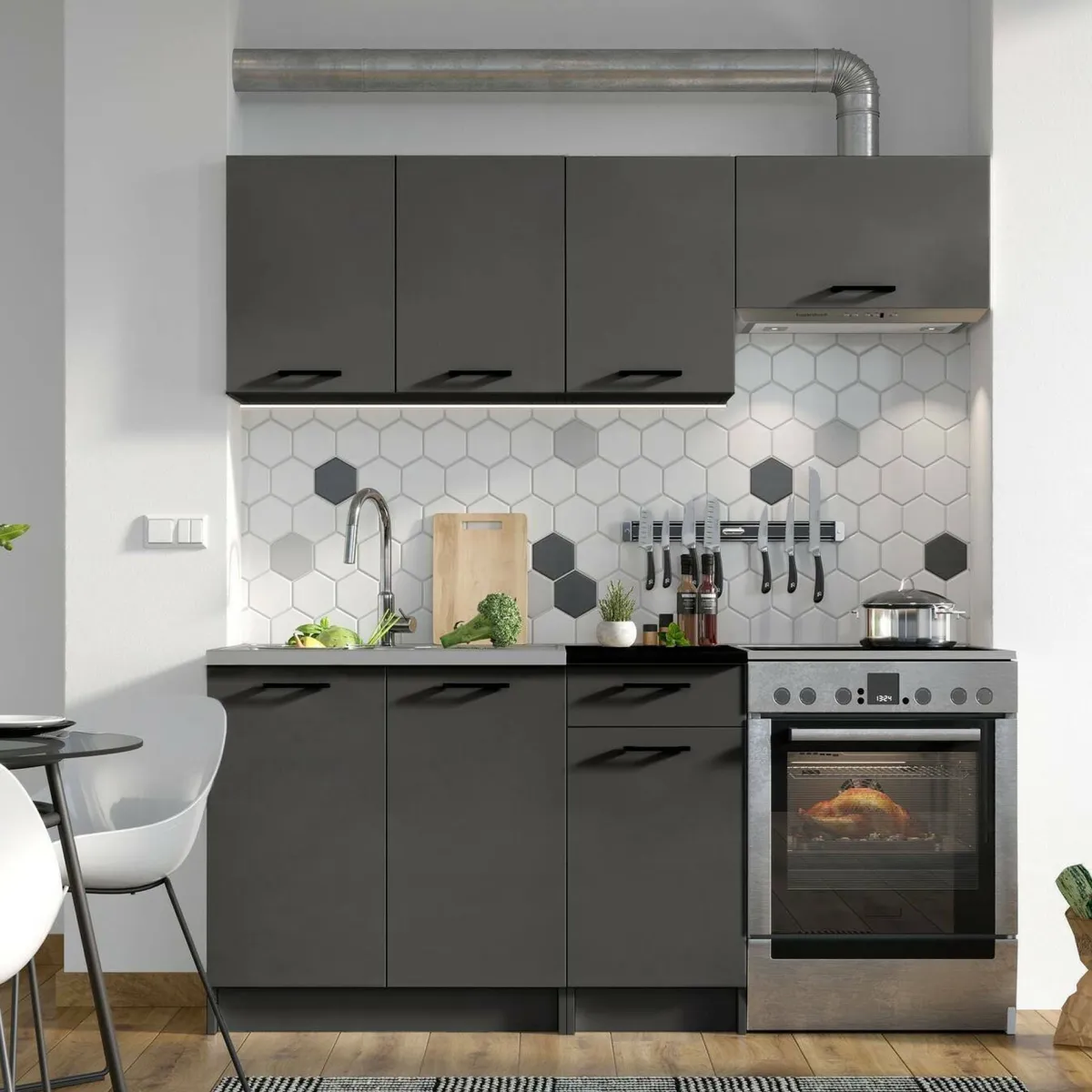 Cucine > Dmora Cucina un Ripiano Modulabile, un Cassetto - Cormone Nero Antracite