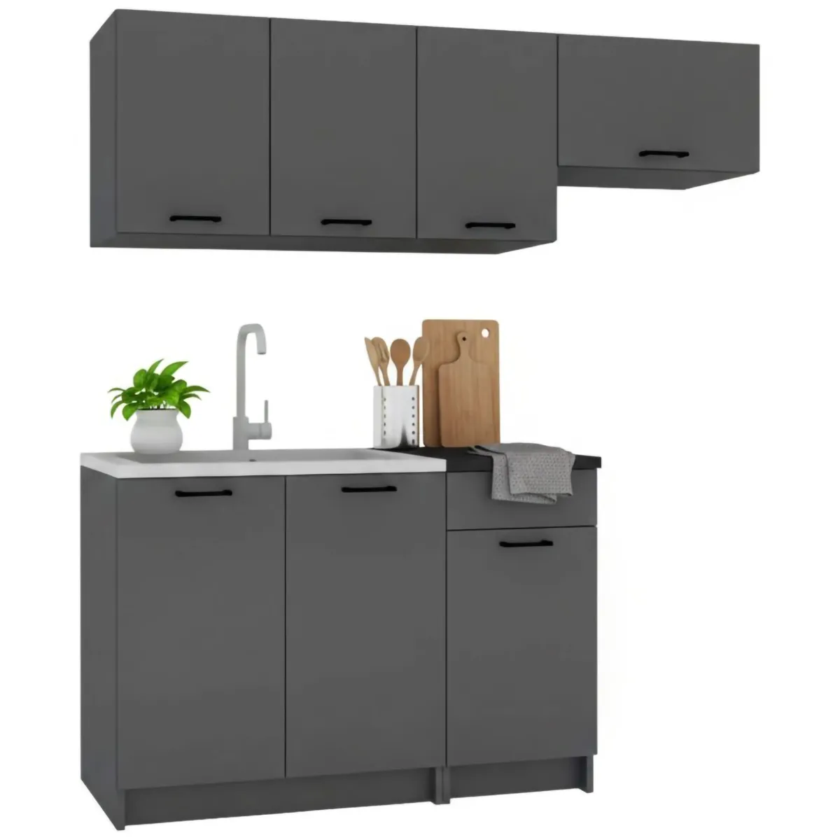 Cucine > Dmora Cucina un Ripiano Modulabile, un Cassetto - Cormone Nero Antracite