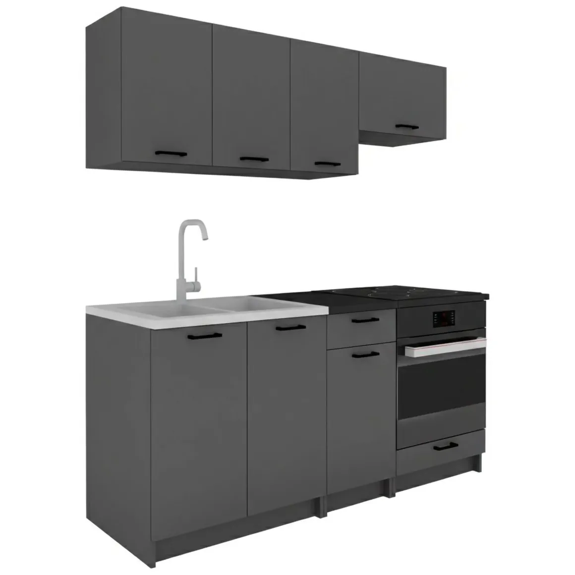 Cucina Nero Antracite un Ripiano Modulabile, un Cassetto - Covor