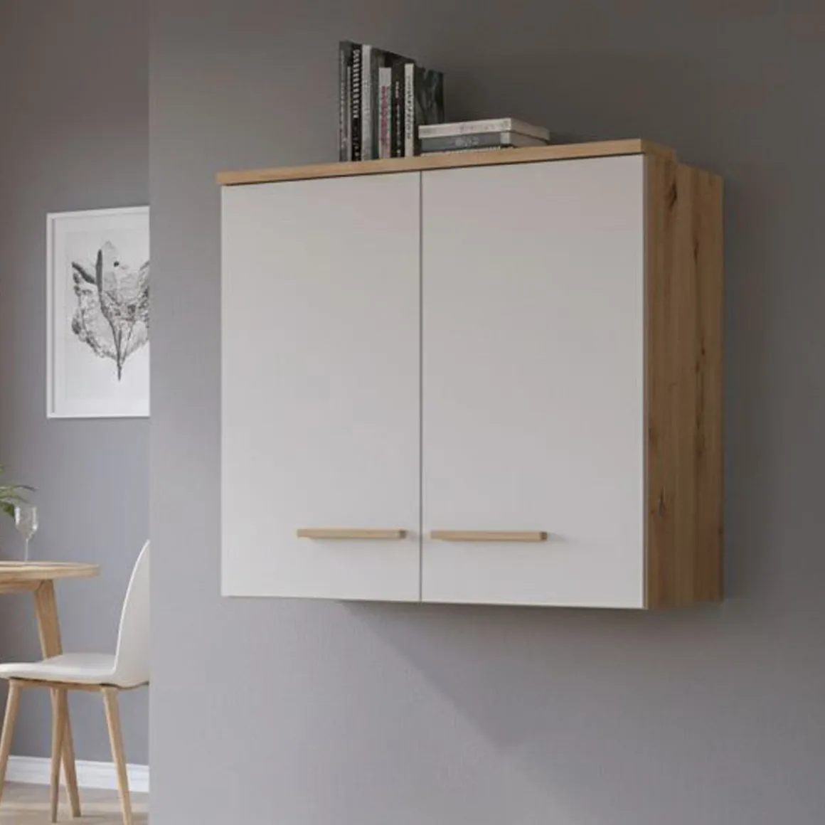 Dispensa da Cucina Beige Marrone Rovere Nodi un Ripiano 2 Ante 60x31x56h cm, 2 Vani - Saracena