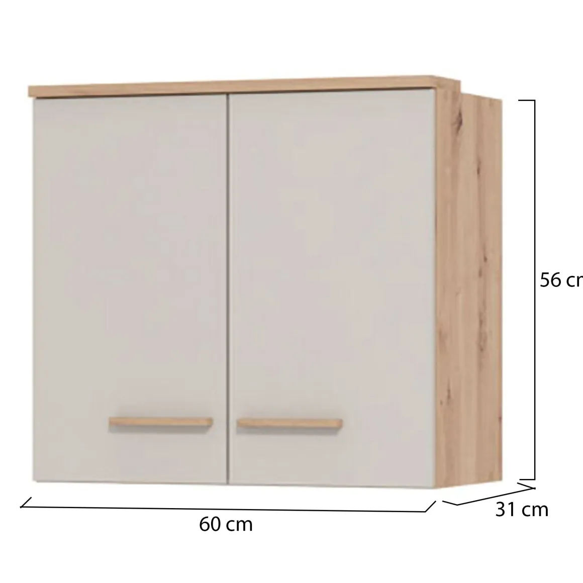 Dispensa da Cucina Beige Marrone Rovere Nodi un Ripiano 2 Ante 60x31x56h cm, 2 Vani - Saracena