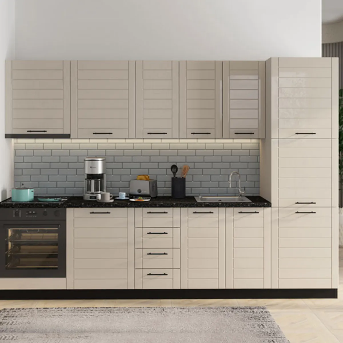 Mobili Dispensa > Dmora Dispensa da Cucina Bianco Crema Bianco 6 Ripiani Apertura Battente 60x58x214h cm, 3 Ante - Hallst Bianco, Bianco Crema