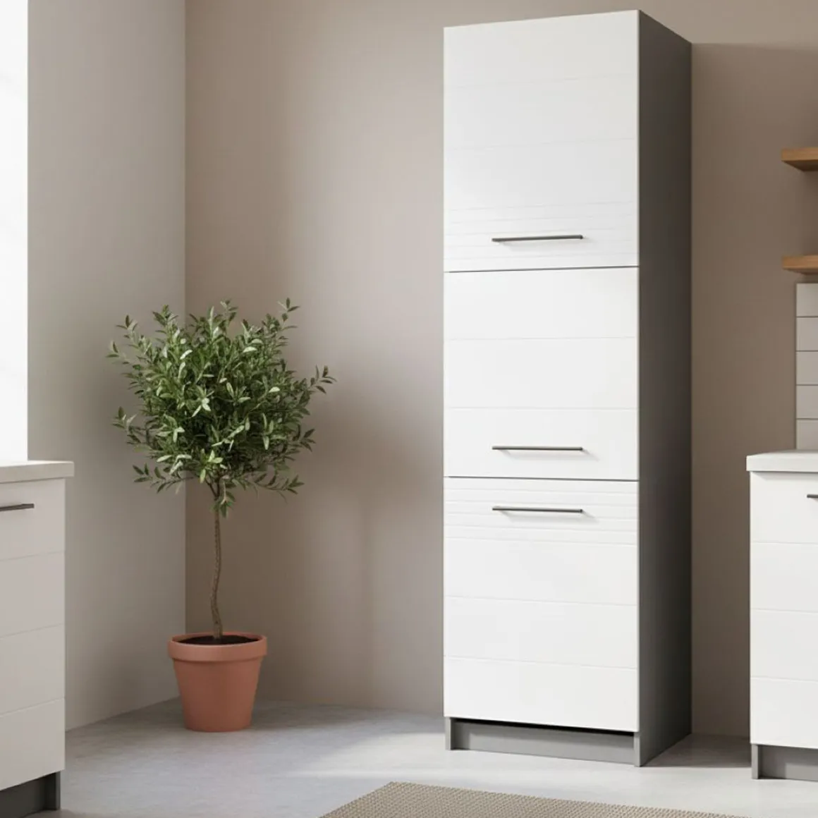 Dispensa da Cucina Bianco Grigio 5 Ripiani 3 Ante 60x58x215h cm, Apertura Battente - Moiolaa