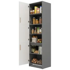 Dispensa da Cucina Bianco Grigio 5 Ripiani 3 Ante 60x58x215h cm, Apertura Battente - Moiolaa