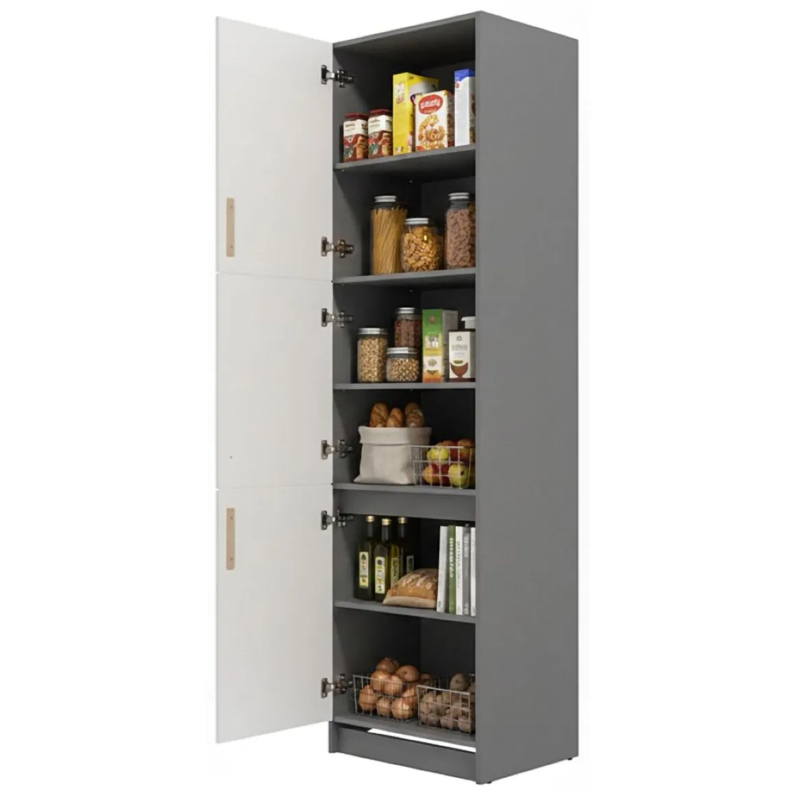 Dispensa da Cucina Bianco Grigio 5 Ripiani 3 Ante 60x58x215h cm, Apertura Battente - Moiolaa