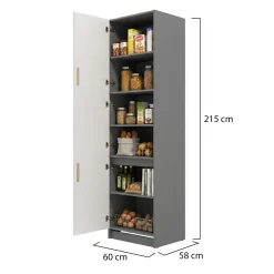 Dispensa da Cucina Bianco Grigio 5 Ripiani 3 Ante 60x58x215h cm, Apertura Battente - Moiolaa