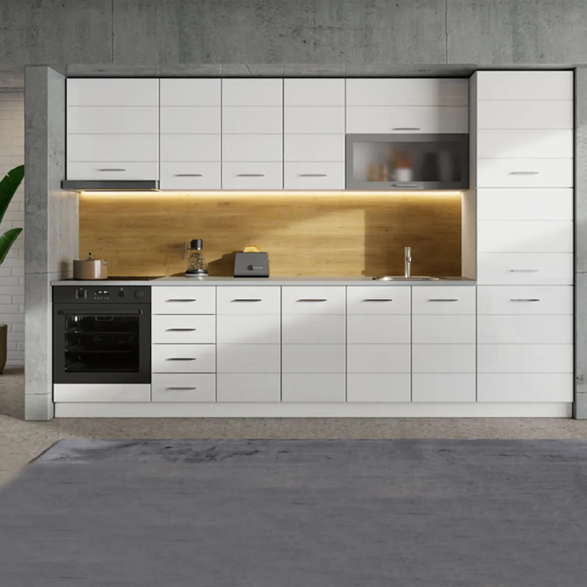 Dispensa da Cucina Bianco Lucido Bianco Opaco 6 Ripiani Apertura Battente 60x58x214h cm, 2 Ante - Cochem