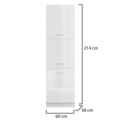 Dispensa da Cucina Bianco Lucido Bianco Opaco 6 Ripiani Apertura Battente 60x58x214h cm, 2 Ante - Cochem