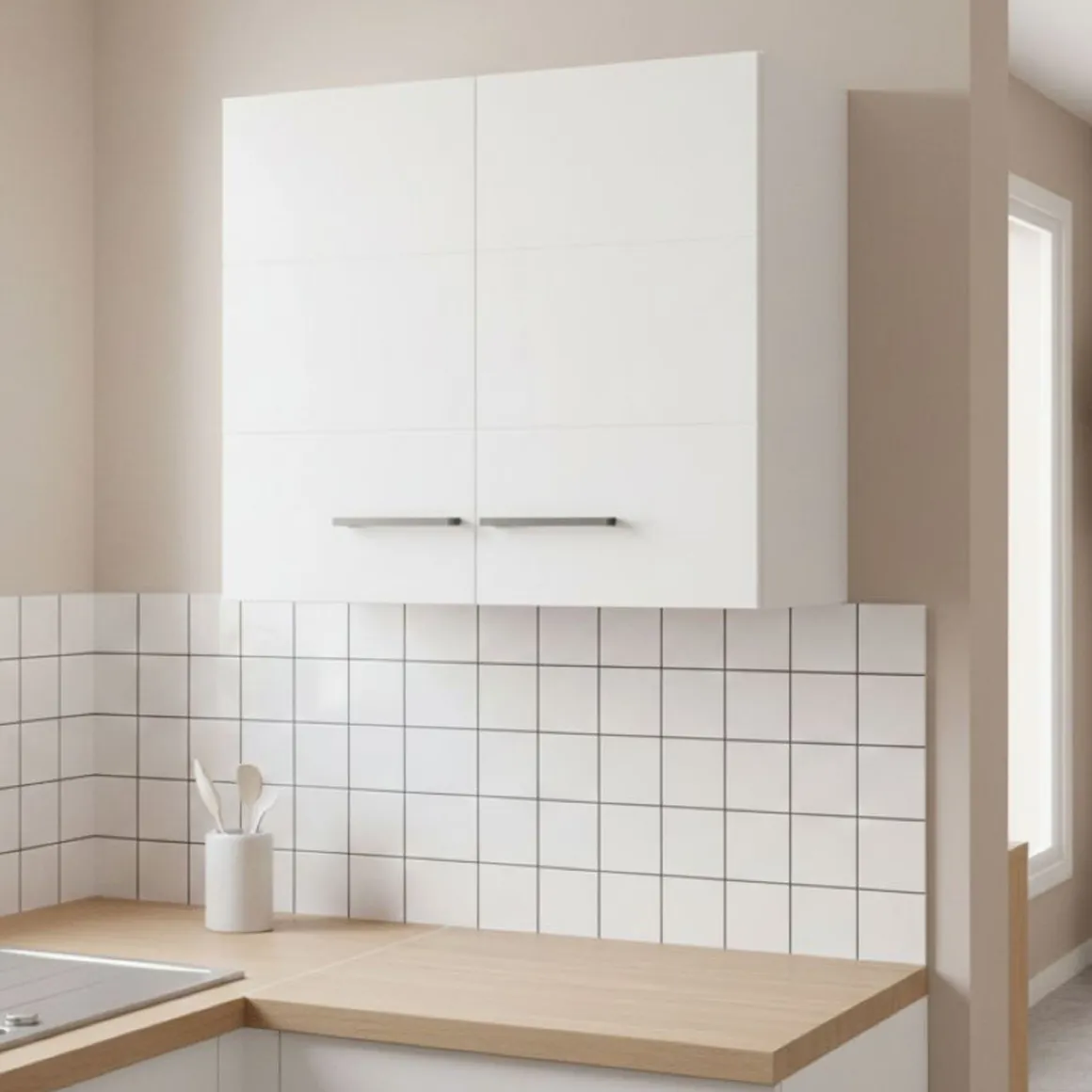 Dispensa da Cucina Bianco Nero un Ripiano 2 Ante 60x30x54h cm, Apertura Battente - Falmenta