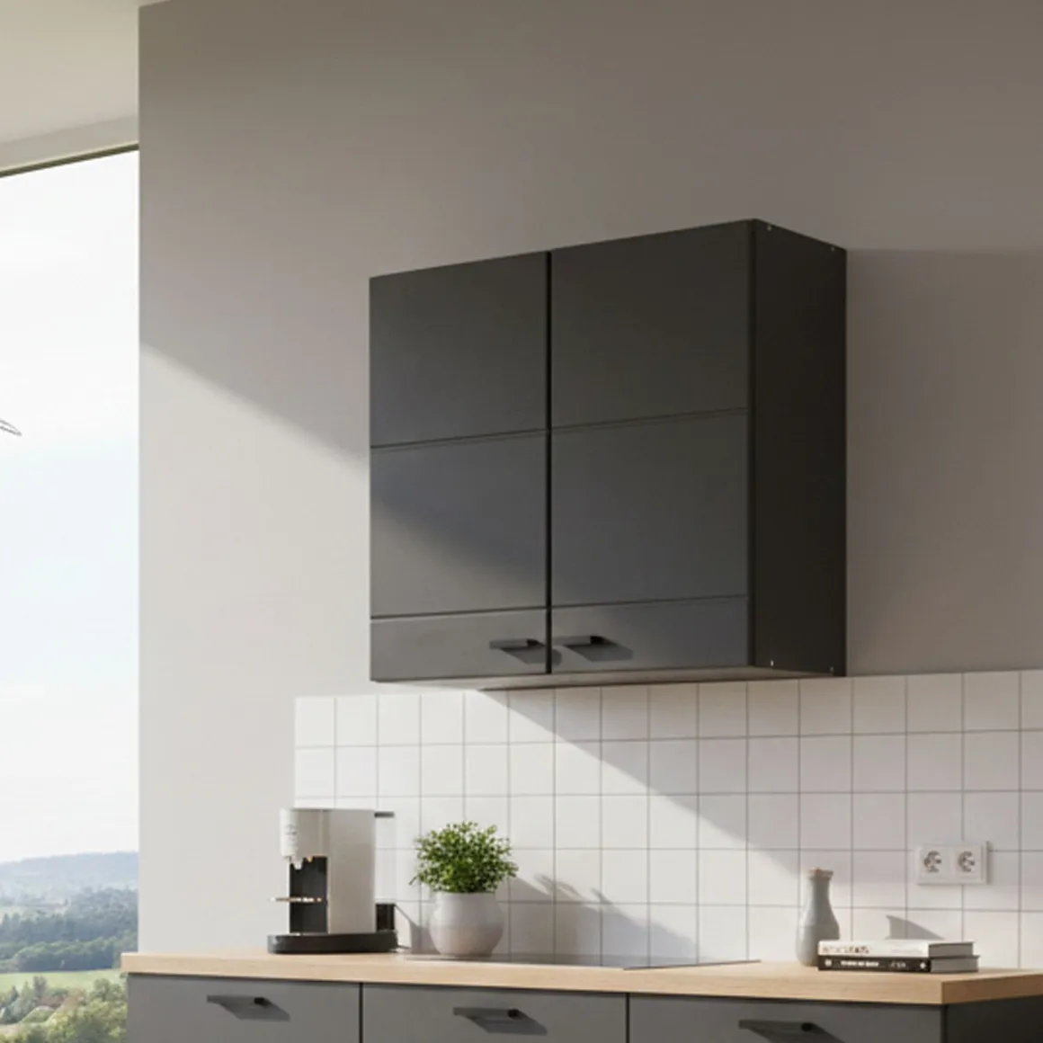 Dispensa da Cucina Nero Antracite un Ripiano 2 Ante 60x30x57h cm, 2 Vani - Palmiano